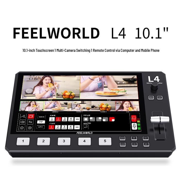 FEELWORLD L4 8-дюймовый коммутатор с 10,1-дюймовым сенсорным экраном, HDMI и SDI для многокамерной прямой трансляции