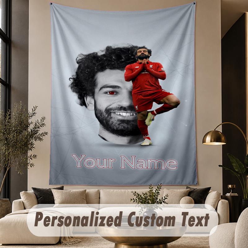 Custom Text Tapestry Mohamed Salah Print Wall Tapestry Indoor Living Room Wall Decor
