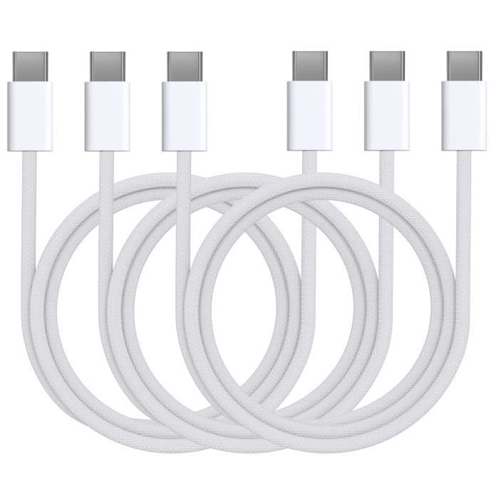 Лот 3 кабелей USB-C USB-C для iPhone 15 - 15 PLUS - 15 PRO - 15 PRO MAX - Нейлоновый плетеный кабель 1 метр Phonillico®