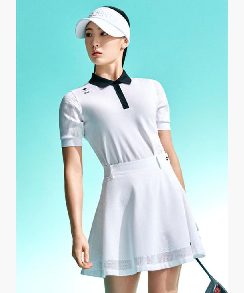 DESCENTE GOLF Women'S Collar Contrast Short Sleeve Sweater (Dq22Wfkp41)