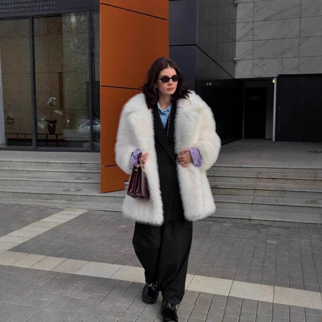 Lapels Faux Fur Coat Women Winter Brand Designer Fluffy Fox Fur Jacket Luxury Furry Overcoats Girl Stylish Long Outerwear
