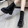 Fashion Ladies Shoes 2024 Brand Lace Up Women's Boots Autumn Round Toe Solid Rubber High Heels Water Proof Commuting Fashion Boots
