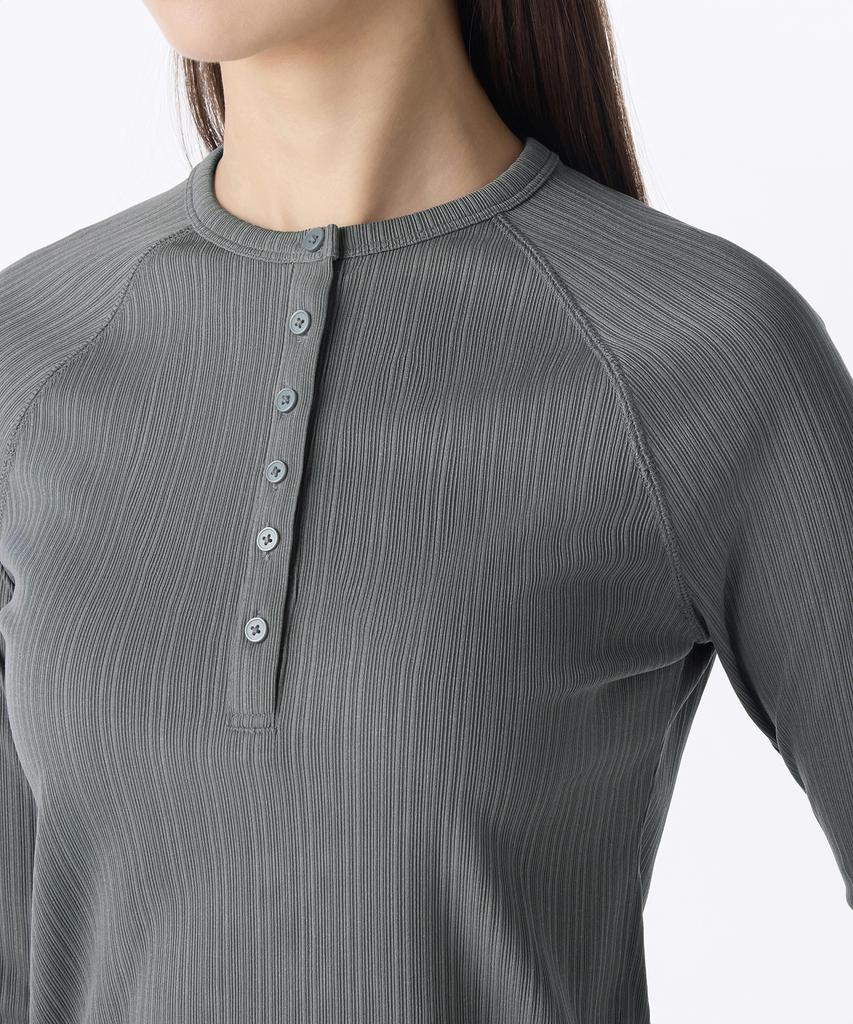 MUSINSA STANDARD WOMAN Женская футболка-henley с вертикальной текстурой, длинный рукав [Серый]