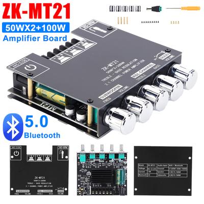 ZK-MT21 Усилитель сабвуфера 2x50Вт+100Вт Мощность Bluetooth 5.0 2.1-канальная плата звукового усилителя Басовый усилитель AUX Аудио Стереоусилитель