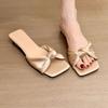 Fashion Summer New Low-heeled Slippers Square-toed Fabric Pleated Butterfly Knot Soft-soled Anti-slip and Wear-resistant Sandals