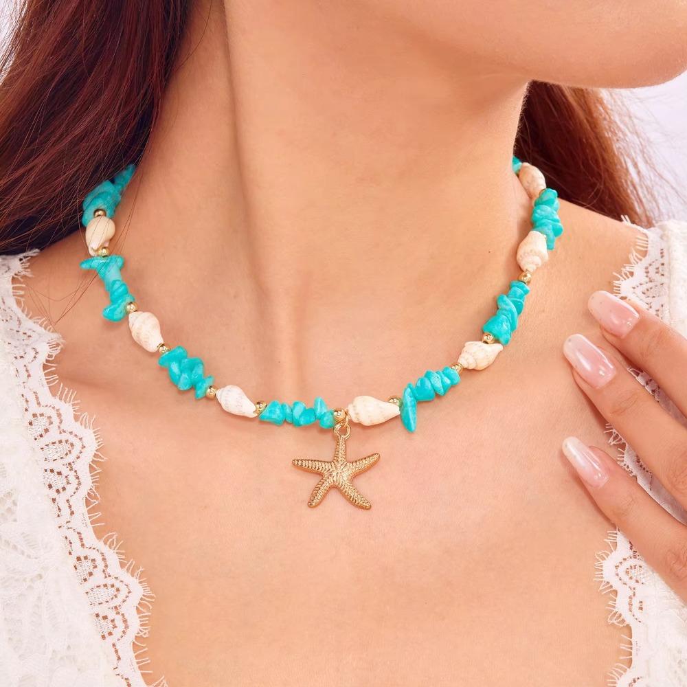 Bohemian Style Starfish Pendant Necklace Niche Design Shell Necklace Holiday Party