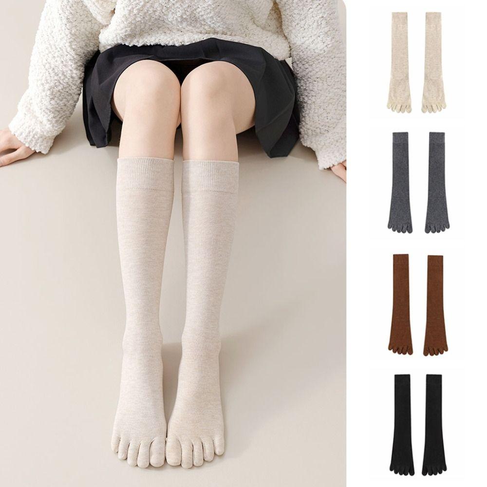 Solid Color Five Finger Long Socks Anti-slip Mid-tube Stocking Women Spring Summer