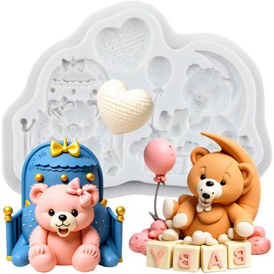 Силиконовая форма для дня рождения ребенка, формы для мастики в виде плюшевого мишки, инструменты для украшения торта, топпер для кекса, форма для конфет из смолы, глины, шоколада, гампасты