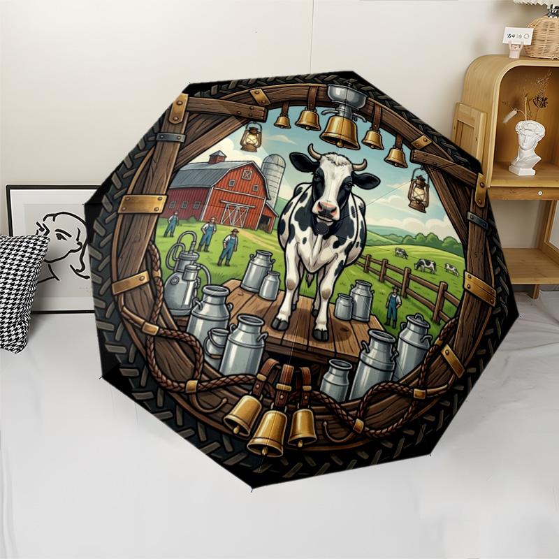 Cow Farm pattern umbrella, portable and foldable design, 8 ribs, a casual accessory for Halloween, Christmas, and birthday gifts.