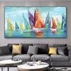 Abstract Colorful Sailboats Canvas Painting Boat Ship Wall Art Sailling Seascape Posters and Prints for Living Room Home Decor