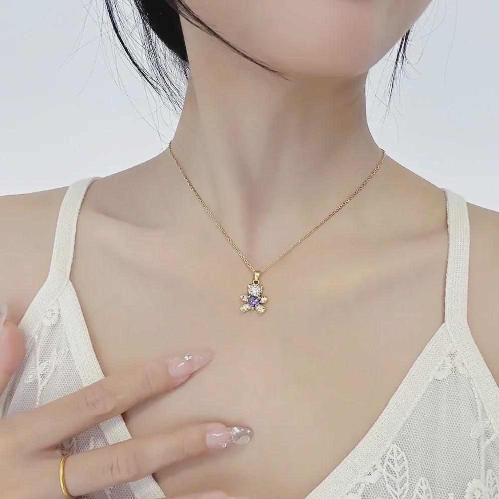 Стильное титановое цирконовое ожерелье с медведем 2025 для женщин - Изысканная ключичная цепочка