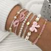 [Cute Beaded Bracelet] 6pcs Cute Sexy Glass Bead Imitation Pearl Soft Clay Handmade Positioning Beaded Stacking Bracelet Set | Pink Series