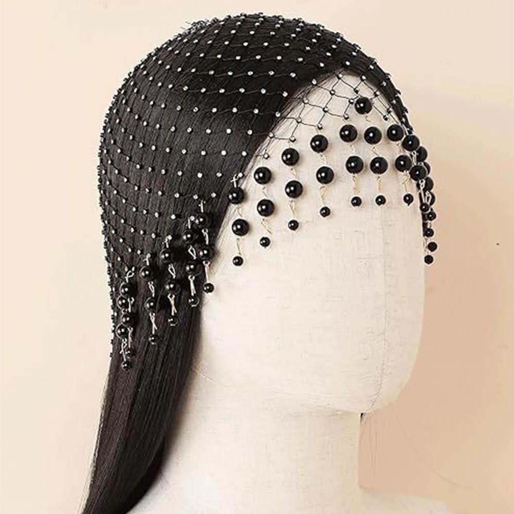 Elegant Pearl Tassel Hair Hat Hollow Out Luxury Headcaps Handmade Pearl Hat Bridal Headpiece