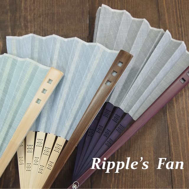 Веер из льна Оми Onishi Ken Seisaku 23 см Синий "Волна" 78-02