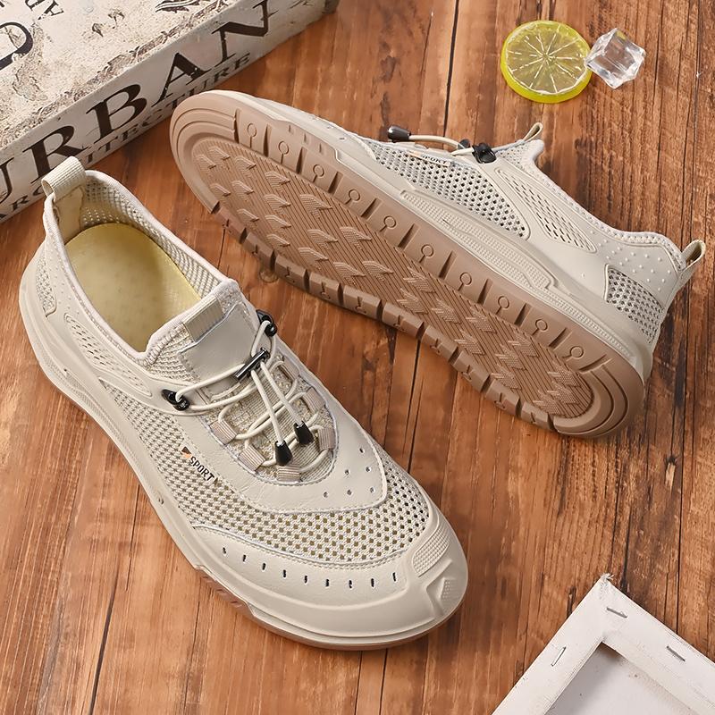Мода Новое поступление Мужская сетчатая обувь На шнуровке Повседневная обувь Уличные мужские кроссовки Дышащие Сквозные Балетки Легкая спортивная обувь