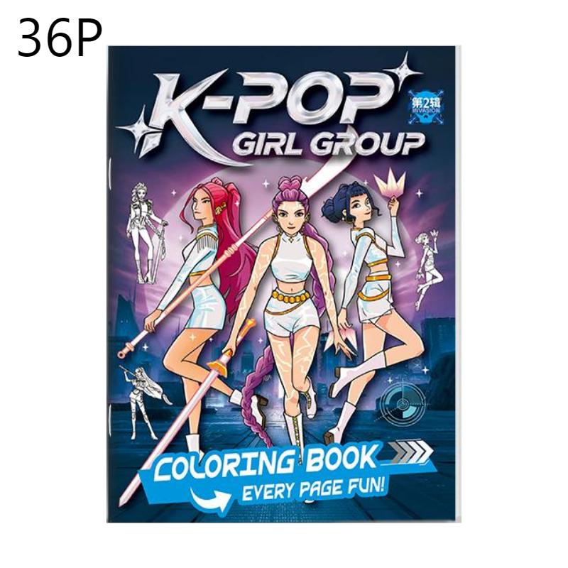 Новая книжка-раскраска с картинками K-Pop Охотники на демонов, 36 страниц, 24*17 см, Аниме, Периферия, Линейный рисунок, Раскраска, Детский альбом, Раскрашивание, Рисование