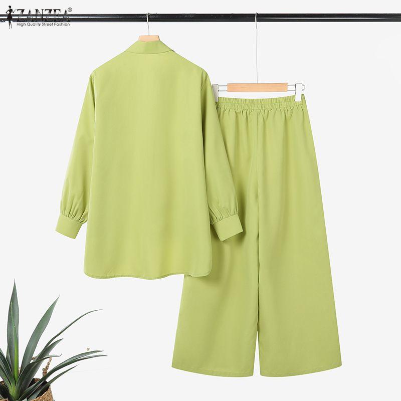 ZANZEA Женская блузка с длинным рукавом и брюки повседневные комплекты из двух предметов