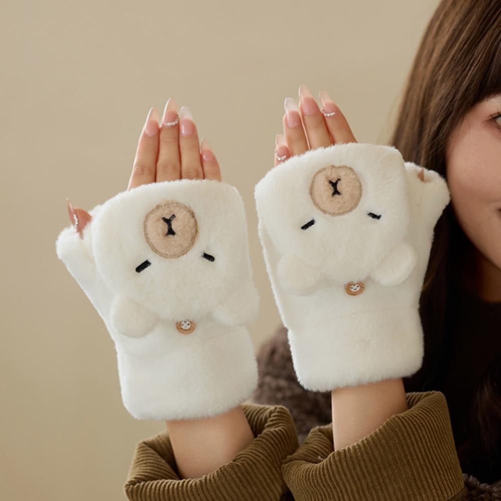 Faux Rabbit Hair Cartoon Anti-cold Mittens Soft Animal Flip Gloves Capybara Plush Mittens Autumn