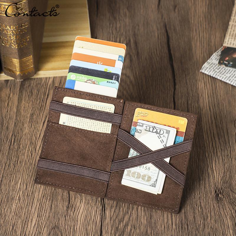 CONTACT'S Genuine Leather Card Holder for Men Aluminum Alloy Wallets with Airtag Slot RFID Blocking Anti-theft Card Wallet Magic Wallet