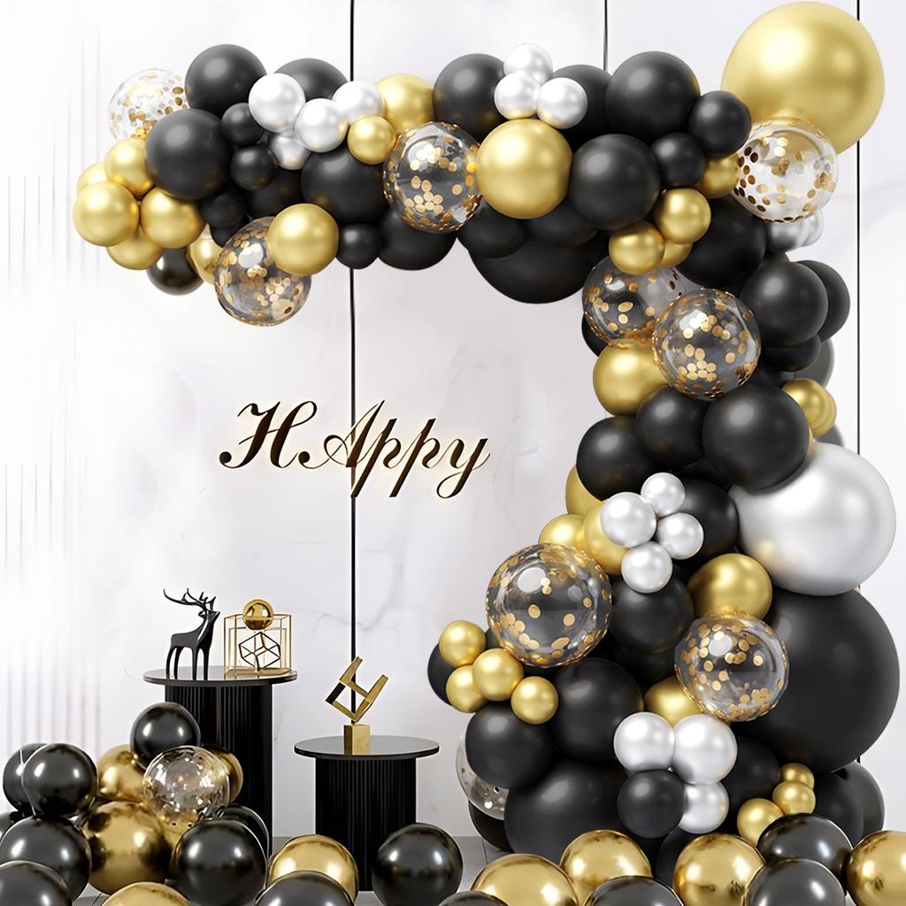 Black Gold Balloon Garland Arch Kit Confetti Balloon Happy 30 40 50 Year Old Birthday Party Decoration 30th 40th Anniversary