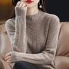 Spring Autumn Mock-neck Pullover Sweater for Women Hollow Out Knitwear Jumpers Female Pull Femme Top