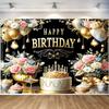 Баннер «С днем рождения» Украшение вечеринки по случаю дня рождения Фон Цветочный торт Тема Флажки Украшения для юбилейной вечеринки