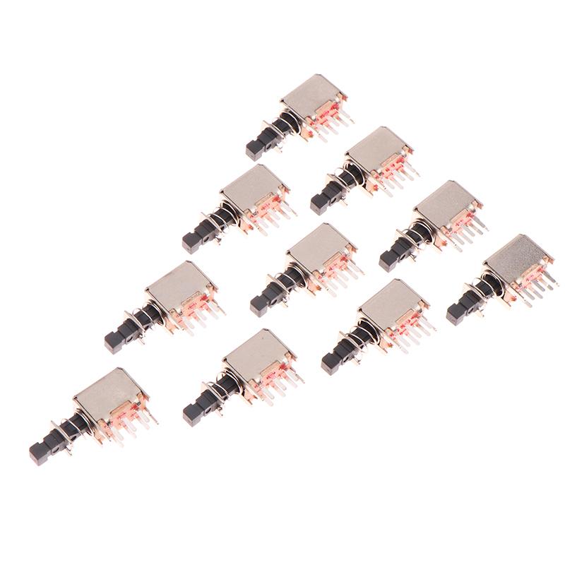 10Pcs A03 Right Angle Pcb Latching Push Button Switch Dpdt Double Pole 6 Pin Self-Locking Key Power Switches