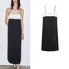 Summer New Product Women's Clothes Back Slit Long Color Contrast Patchwork Silk Satin Texture Normcore Dress 1758041