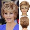 Synthetic Pixie Cuts Wigs Female Short Haircuts Wig with Bangs Natural Hairstyle Mommy Wigs Ombre Blonde Color Gradient