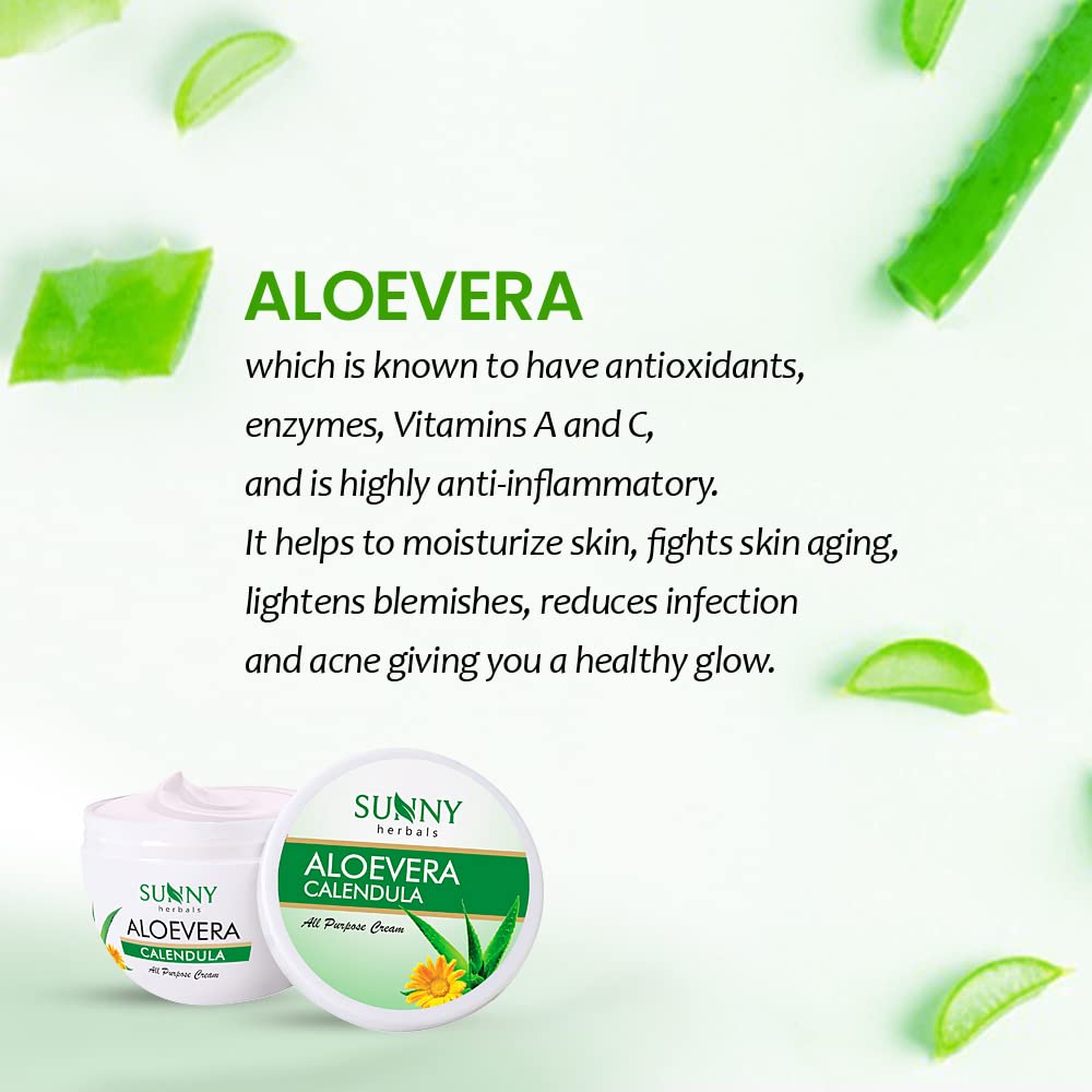 Sunny Herbals Крем для лица с алоэ вера и календулой 250 г | Увлажняющий, Сияющая кожа, Нежный для чувствительной кожи