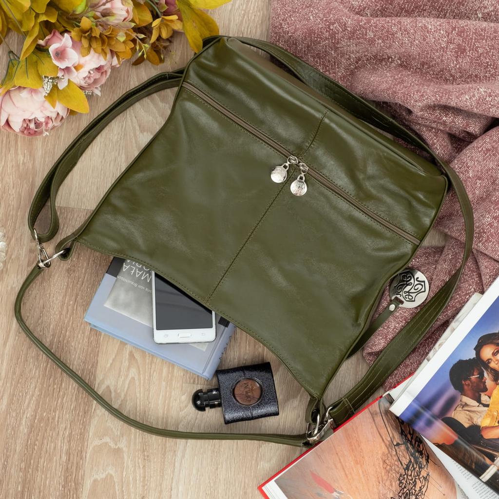 Vera Pelle Bolsa Anthracite Leather Shoulder Bag