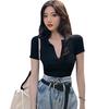 Women's t-Shirt Solid Color Turn-Down Collar Retro Fashion Top Short Casual Short-Sleeved Knitted Tshirt
