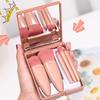 Portable Beauty Travel Makeup Brush with Mirror Case Cosmetic Brushes 5pcs/set Face Eye Shadow Brush Set Tools with Mirror