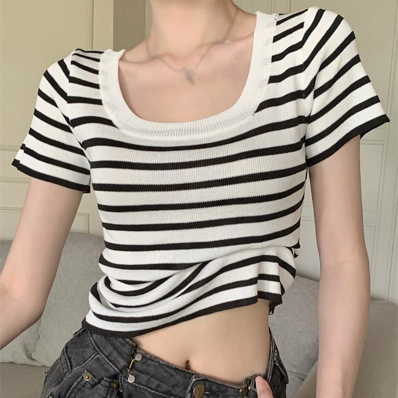 Женские Топы Приталенные Милые Повседневные Простые Вязаные с Круглым Вырезом