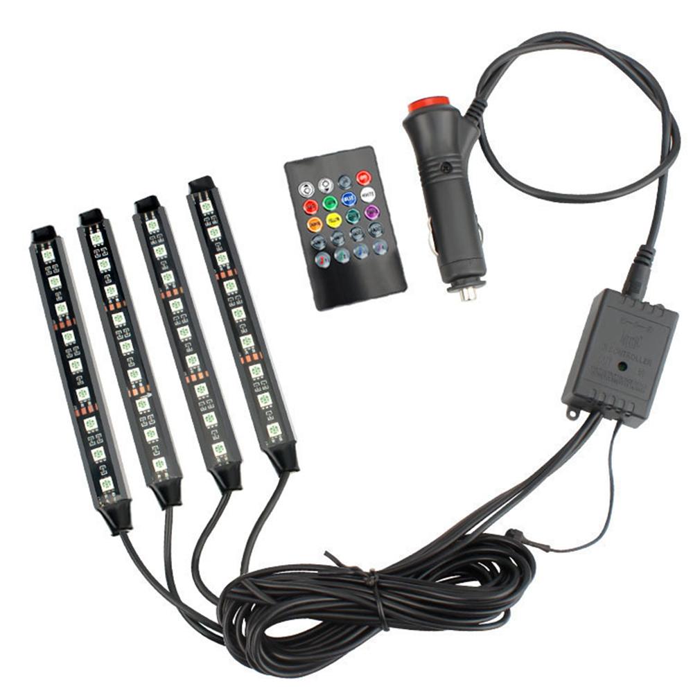 12V 3W RGB LED Light Bar Car Interior Floor Decor Atmosphere Strip Lamp w/Remote