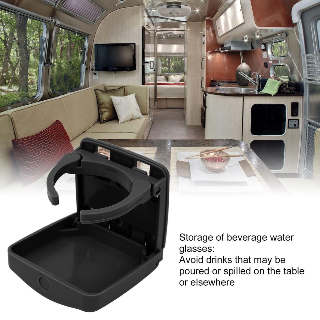 Foldable Car Cup Holder, Convenient Storage Space Saver, Easy To Clean Car Drink Holder with RV Camper Screws (Black) HF‑PA))