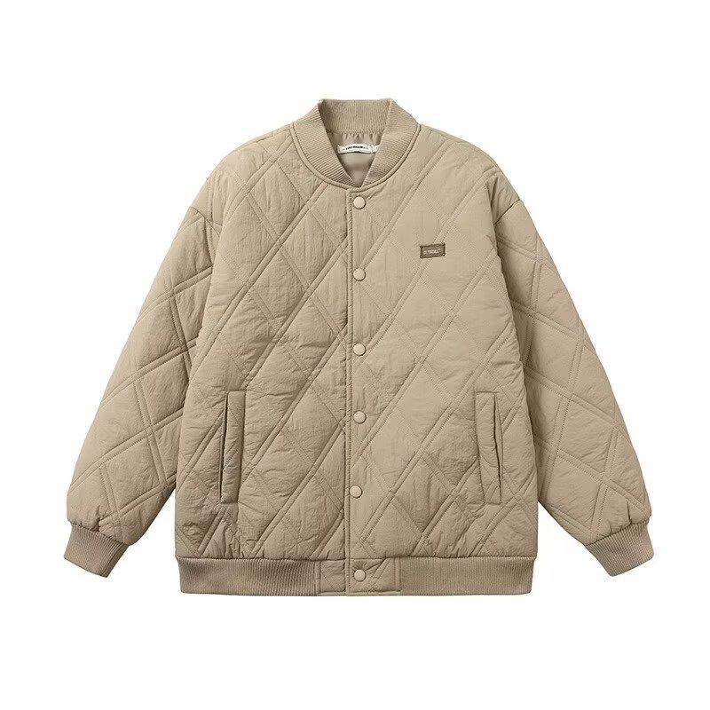 Унисекс ретро хлопковая бейсбольная куртка в ромбовидную клетку - Плотная, теплая и повседневная для зимы