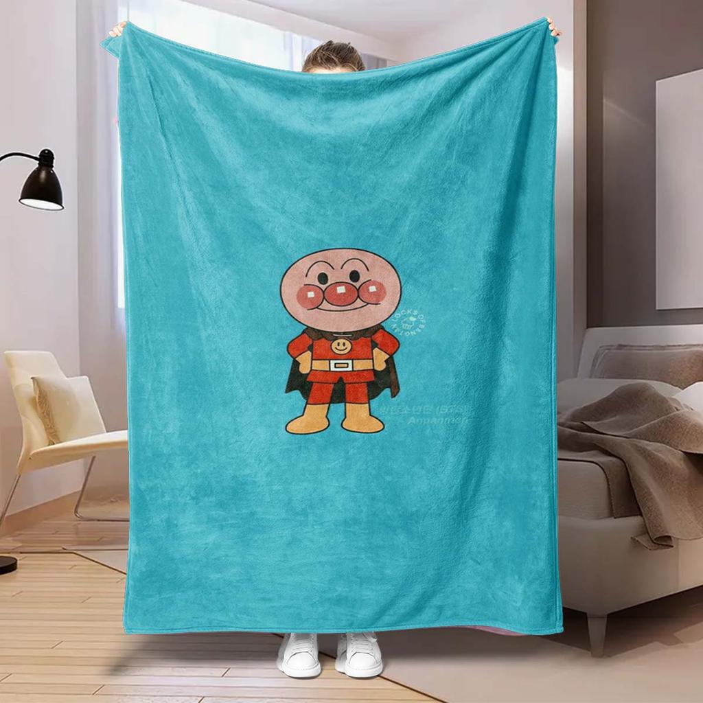 Kawaii Anpanman Printed Throw Blanket Soft Comfortable Warm Blanket For Kids Nursery Bedroom Living Room Office Travel Camping