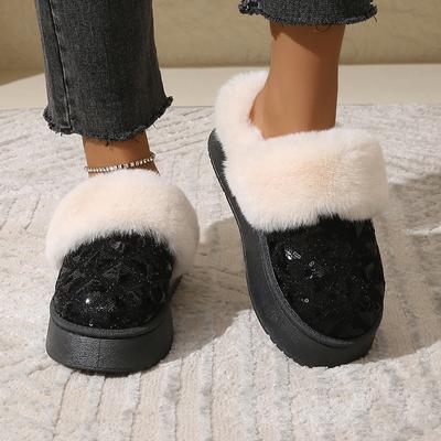 Lucyever Зимние сапоги с блестками для женщин 2024 года, зимние сапоги из искусственного меха, женские нескользящие ботинки на платформе, женские