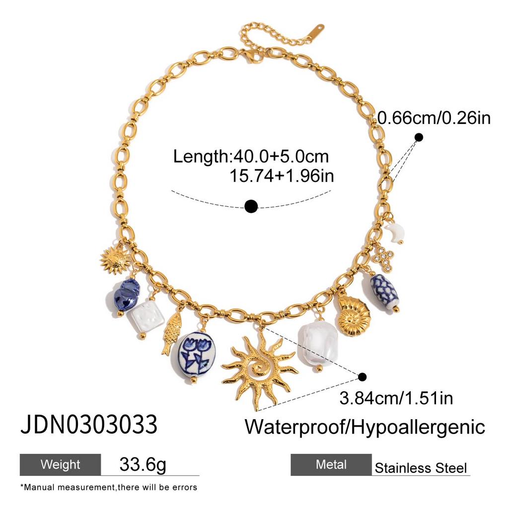 Youthway Высококачественное Минималистичное Текстурированное Ожерелье с Подвесками в виде Солнечной Рыбы, Раковины и Жемчуга из Керамики для Женщин, Ювелирные Изделия из Нержавеющей Стали для Вечеринки