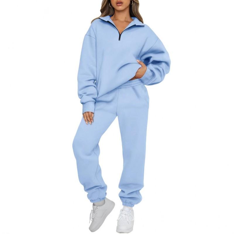 Womens Solid Color Sweatshirt Pants Set Casual Streetwear Long Sleeve