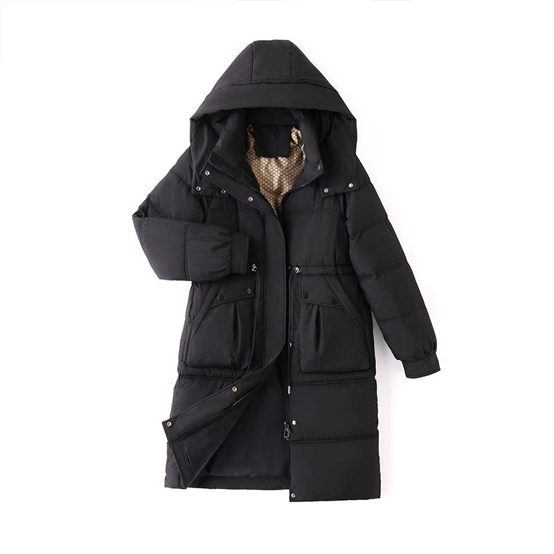 Пальто из хлопка с перьями, женская длинная зимняя утолщенная свободная куртка выше колена с капюшоном