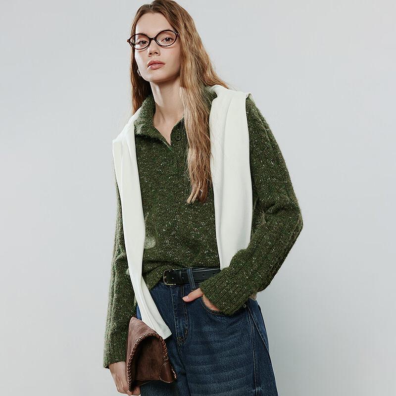 Chuyu Women's Retro Cable Knit Lapel Sweater