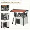 Cat House Outdoor w/ Balcony Stairs Roof, 77 x 50 x 73 cm, White