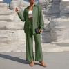 Women's Fashion Solid Color Long Sleeved Button Cardigan Top Elastic Waist Casual Pants Two-piece Set