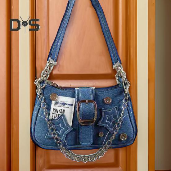 Сумка-хобо в стиле гранж, джинсовая сумка через плечо, сумка через плечо, винтажная сумка через плечо, повседневная сумка для женщин и девушек, для повседневных выходов на улицу