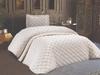 Lima Quilted Bedspread 2pcs, Coverlet 180x240 with Pillowcase, Velvet Fabric, Single Size, Queen Bed, Cream