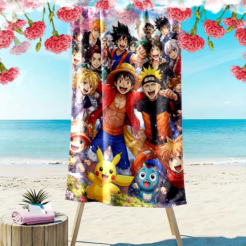 Anime Characters Print Beach Towel, Large Soft Quick Dry Towel for Beach Camping Swimming