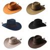 Fashion Wide Brim Western Cowboy Hat with Windproof Rope Vintage Solid Color Jazz Hat All-match for Casual Vacation