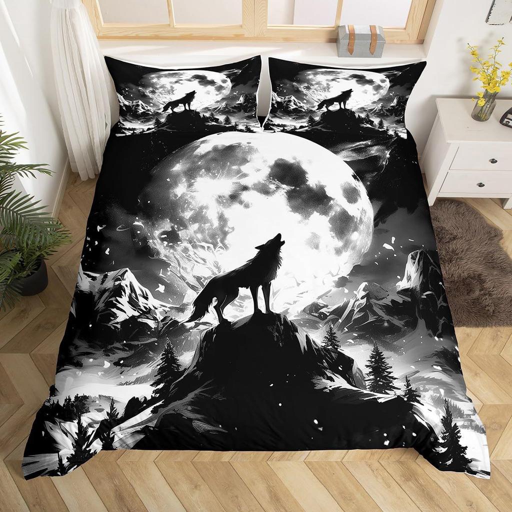 Wolf Starry Sky Forest Printed Duvet Set Bedding Set For Bedroom Three-piece Set